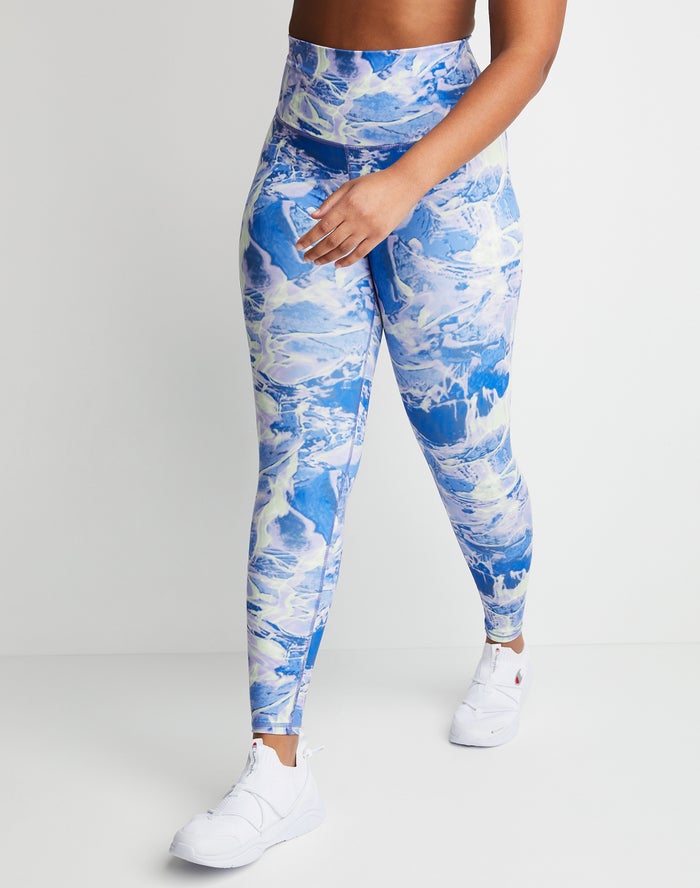 Champion Legging Dames - Blauw/Wit - Soft Touch 7/8 Print ( 374601-BMJ )